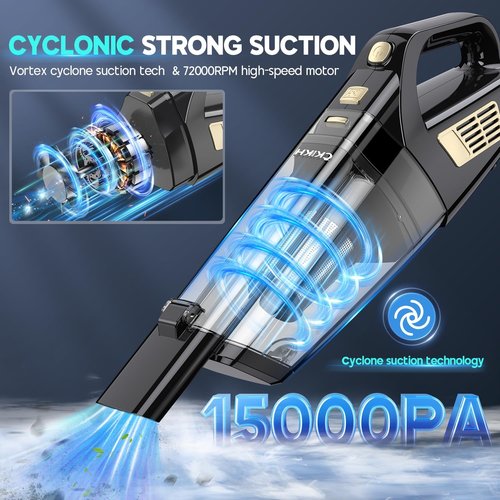 CKIKH Cordless Handheld Vacuum - 15000PA Strong Suction, Lightweight & Portable with Multi-Nozzles | Ideal for Home, Car & Pets