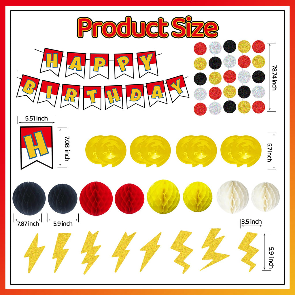 Cartoon Animation Birthday Party Decorations, Party Supplies Birthday Banner, Honeycomb Balls, Gold Theme Hanging Swirls, Circle Dots Garland, for Boys and Girls
