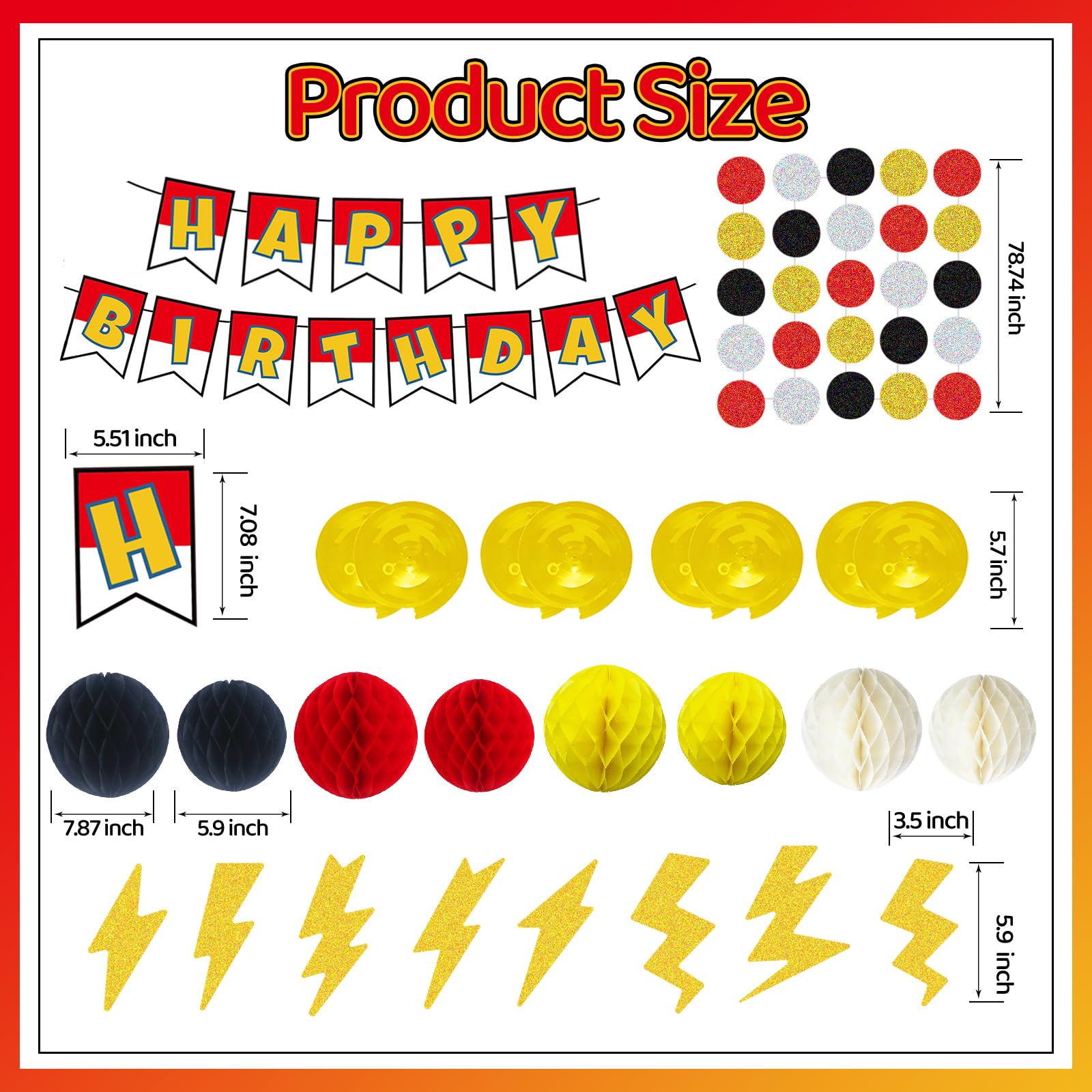 Cartoon Animation Birthday Party Decorations, Party Supplies Birthday Banner, Honeycomb Balls, Gold Theme Hanging Swirls, Circle Dots Garland, for Boys and Girls
