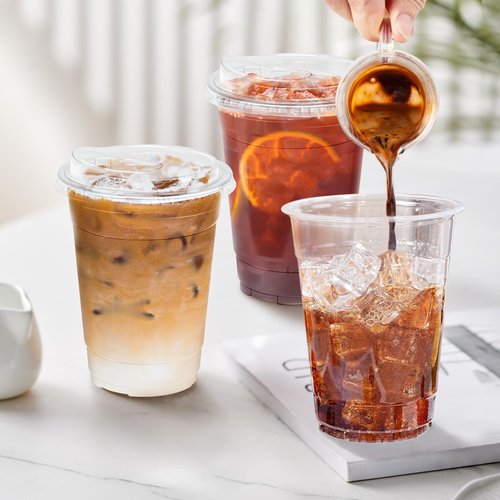 Clawsoff 16 oz 100 Pack Clear Plastic Cups with Lids, Sturdy Iced Coffee Cups with Sip Lids, Disposable Food Safe Smoothie Cup for Cold Drinks, Juice, Milkshake