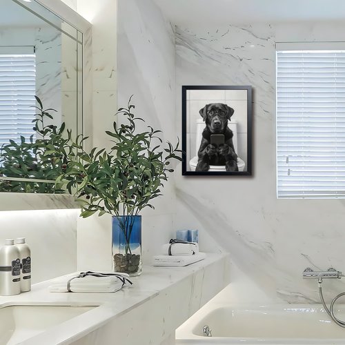 Funny Labrador Dog Canvas Print - Cute Bathroom Wall Art | Modern Farmhouse Decor 12x16 Inch