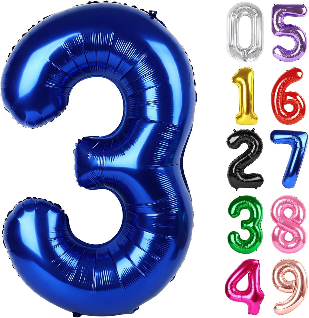Number 3 Balloon - 40 Inch Night Blue - Perfect for 3rd Birthday Celebrations for All Ages
