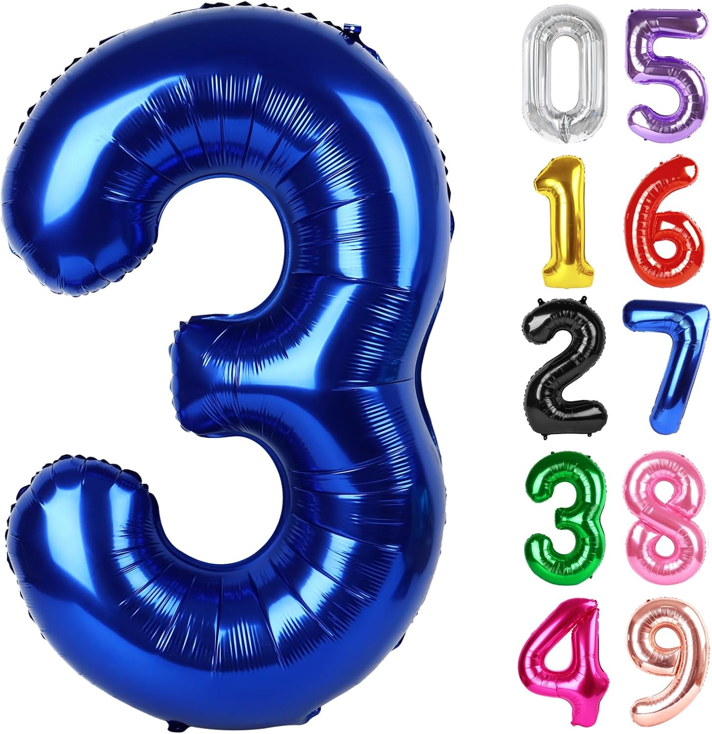 Number 3 Balloon - 40 Inch Night Blue - Perfect for 3rd Birthday Celebrations for All Ages
