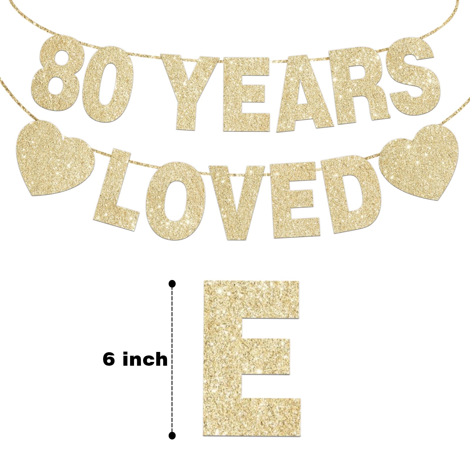 80 Years Loved Banner for 80th Birthday Decorations for Men Women Pre-Strung Birthday Banner Party Decorations Gold Glitter