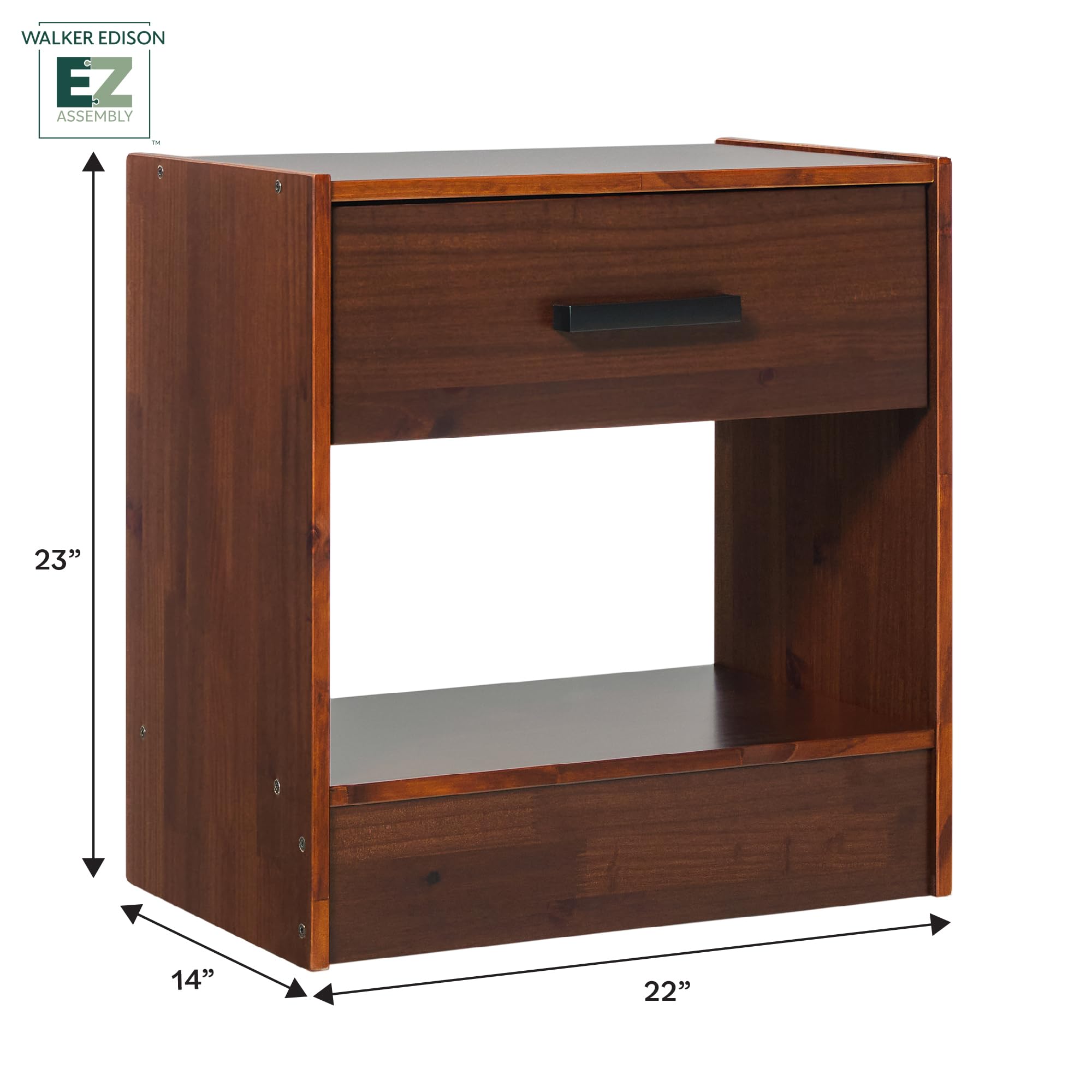 Walker Edison Easy Assembly™ Solid Wood 1-Drawer Nightstand with Handle Walnut