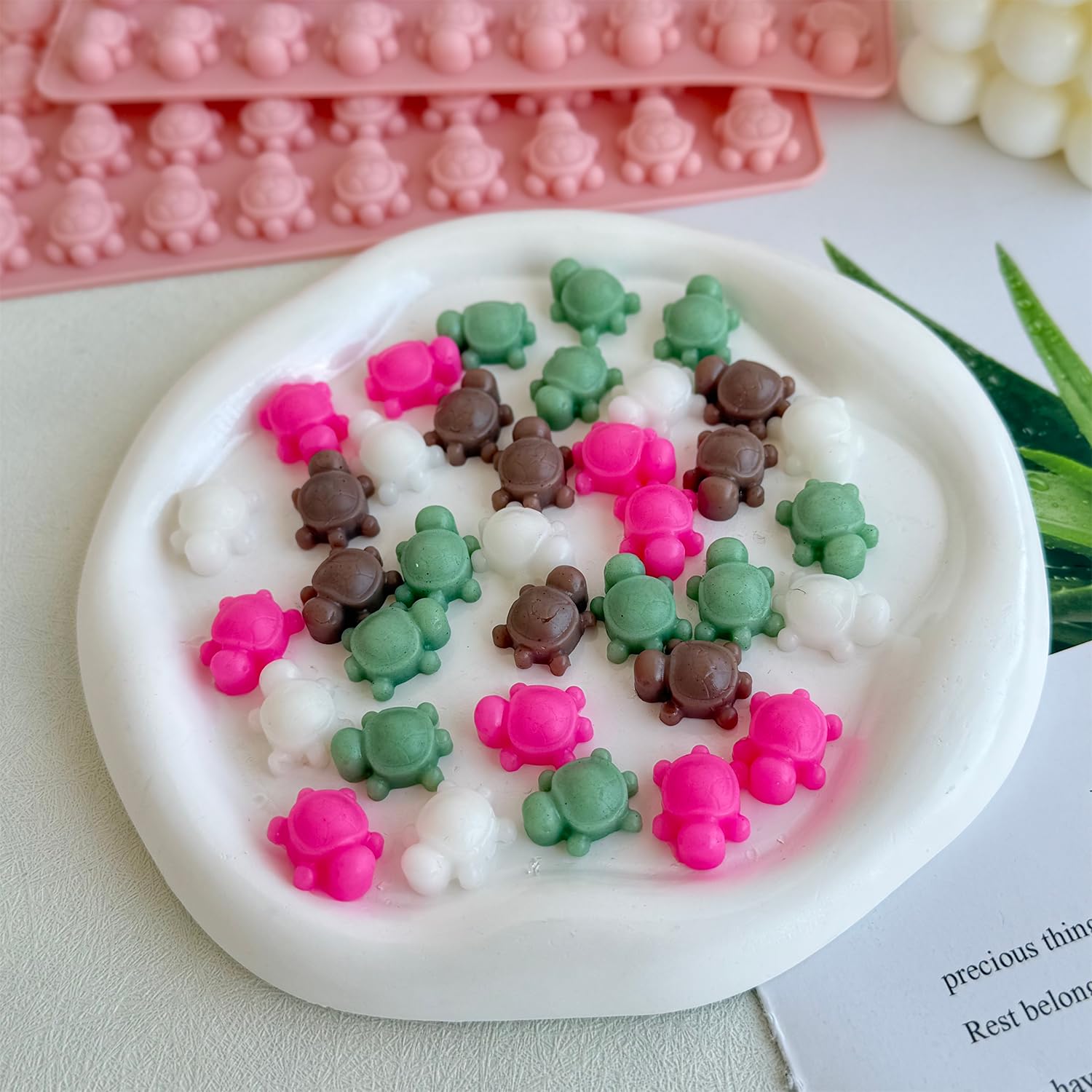 2 Pack Mini Turtle Silicone Mold for Chocolate, 72-Cavity Sea Turtle Chocolate Candy Molds Tortoise Ice Cube Sea Animal Gummy Jello Wax Resin Mold for DIY Baking Desserts Cake Decoration (Pink)