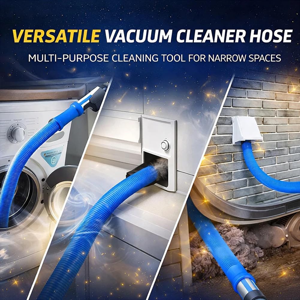 Upgraded Dryer Vacuum Hose Attachment - Universal Lint Removal Tool with Long Flexible Hose & Brush (Blue)