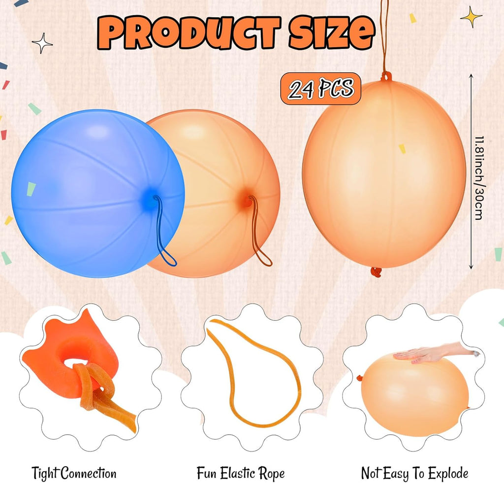 Soulchen Punch Balloons - 24 Pcs Blue & Orange Party Favors for Kids' Birthday Decorations | Thickened with Rubber Band Handle