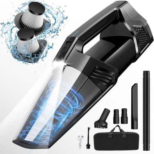 Blestan Handheld Vacuum - Cordless Portable Car Vacuum with LED Light & High Power Suction | Lightweight Rechargeable for Home & Office, Black