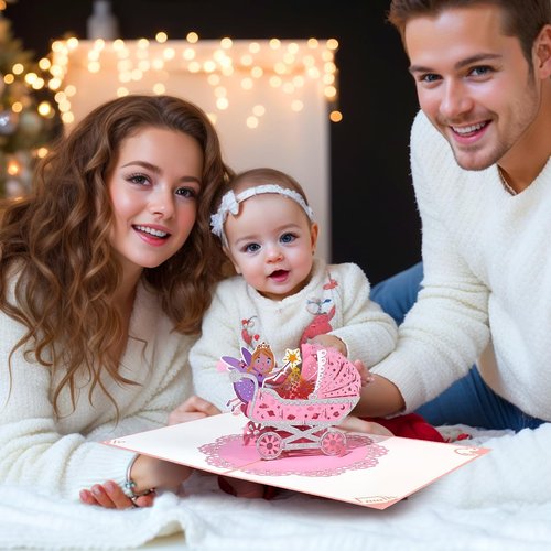 CNLITIHEKA New Baby Card for Girl, Pop Up New Baby Card, Welcome Baby Shower, Newborn, Congratulations.