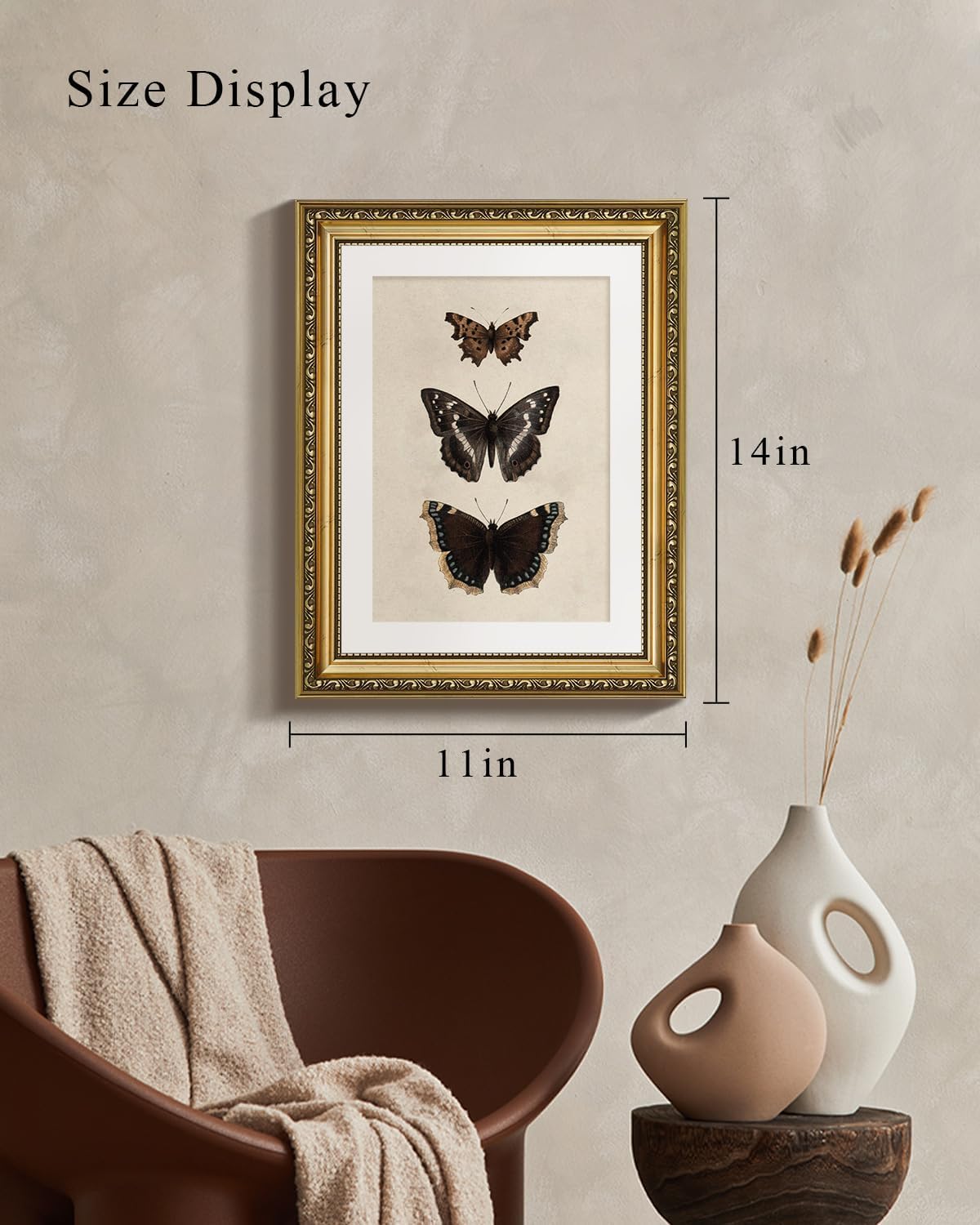 VIYYIEA Vintage Gold Framed Butterfly Wall Art - Retro Canvas Prints for Bedroom & Bathroom Decor | 11x14 Inch