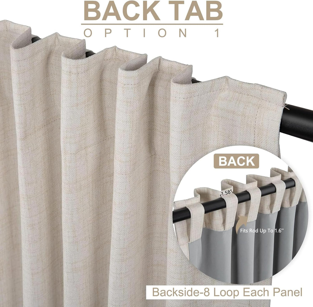 Skiennix 100% Blackout Linen Sliding Door Curtains - Thermal Insulated, 100" W x 84" L, Cream