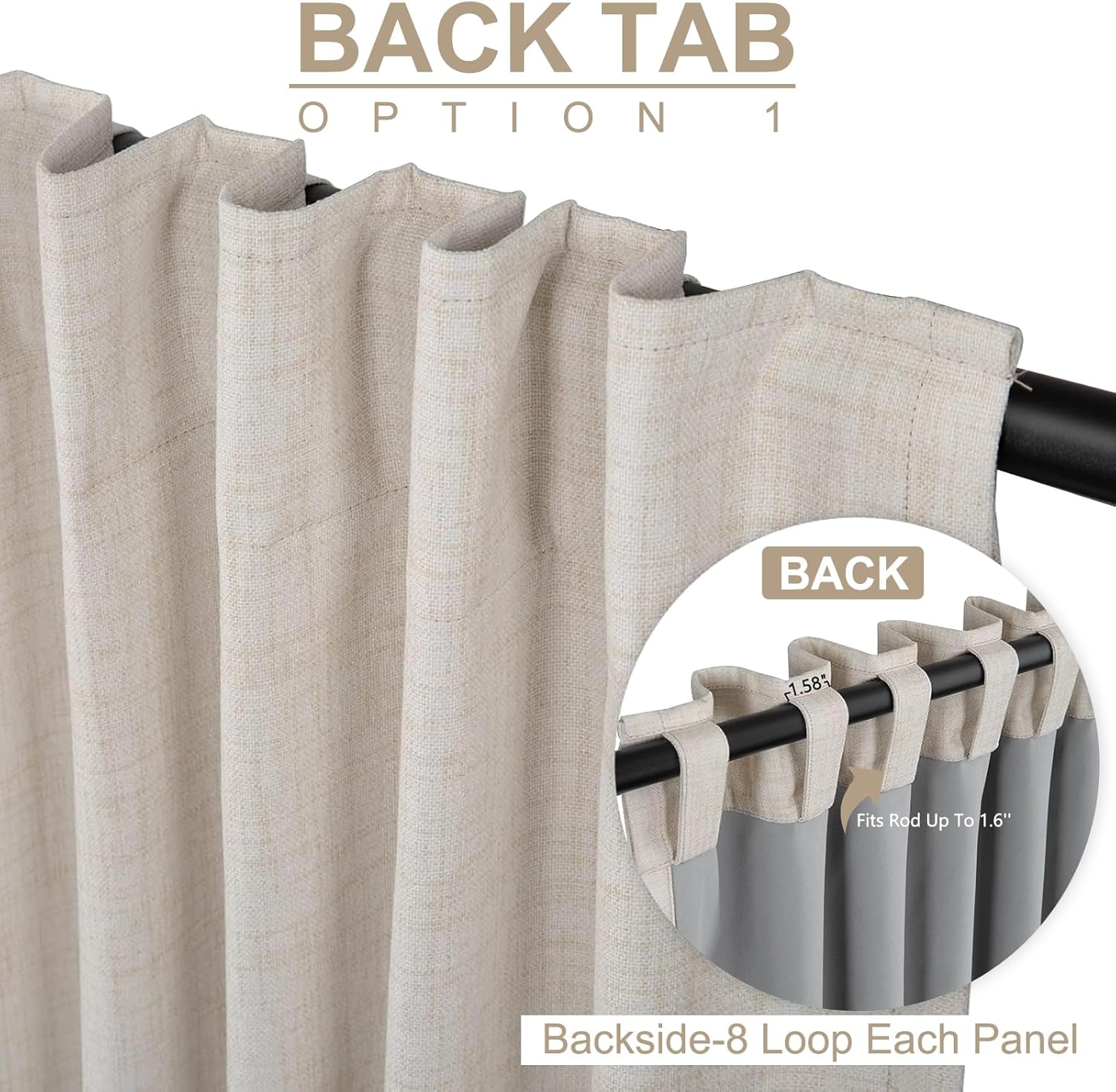 Skiennix 100% Blackout Linen Curtains - Thermal Insulated Drapes for Bedroom | 50" W x 102" L, Cream