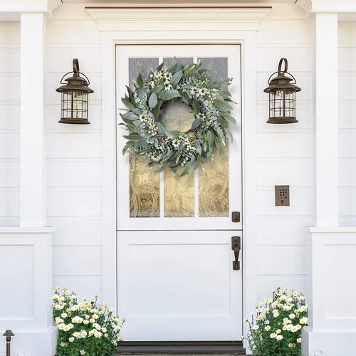 26 Inches Large Eucalyptus Spring Wreaths for Front Door,Artificial Greenery Summer Wreath with Berries White Flower Daisy,Easter Valentines Farmhouse Porch Wall Home Indoor Outdoor Décor