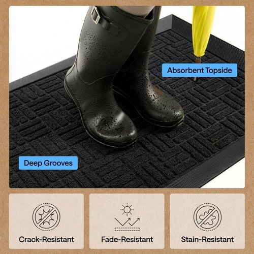 GORILLA GRIP Waterproof All-Season WeatherMAX Doormat - 47x35" Natural Rubber, Stain & Fade Resistant, Easy Clean Black Maze