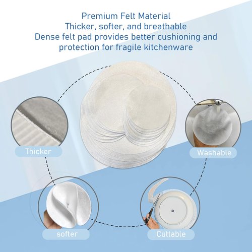FCSTYODO Felt Plate Dividers,36 PCS Soft Premium Felt Protectors for Porcelain Cookware Storage,Washable & Reusable Separators Pads for Stacking & Protection, 12 Each of 10/6/4.5 inch