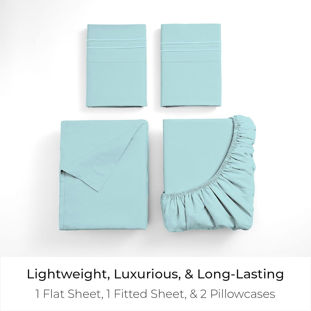 Mellanni Queen Sheets Set - 4 PC Luxury Bedding Collection | Extra Soft, Cooling, Wrinkle-Resistant (Aqua)