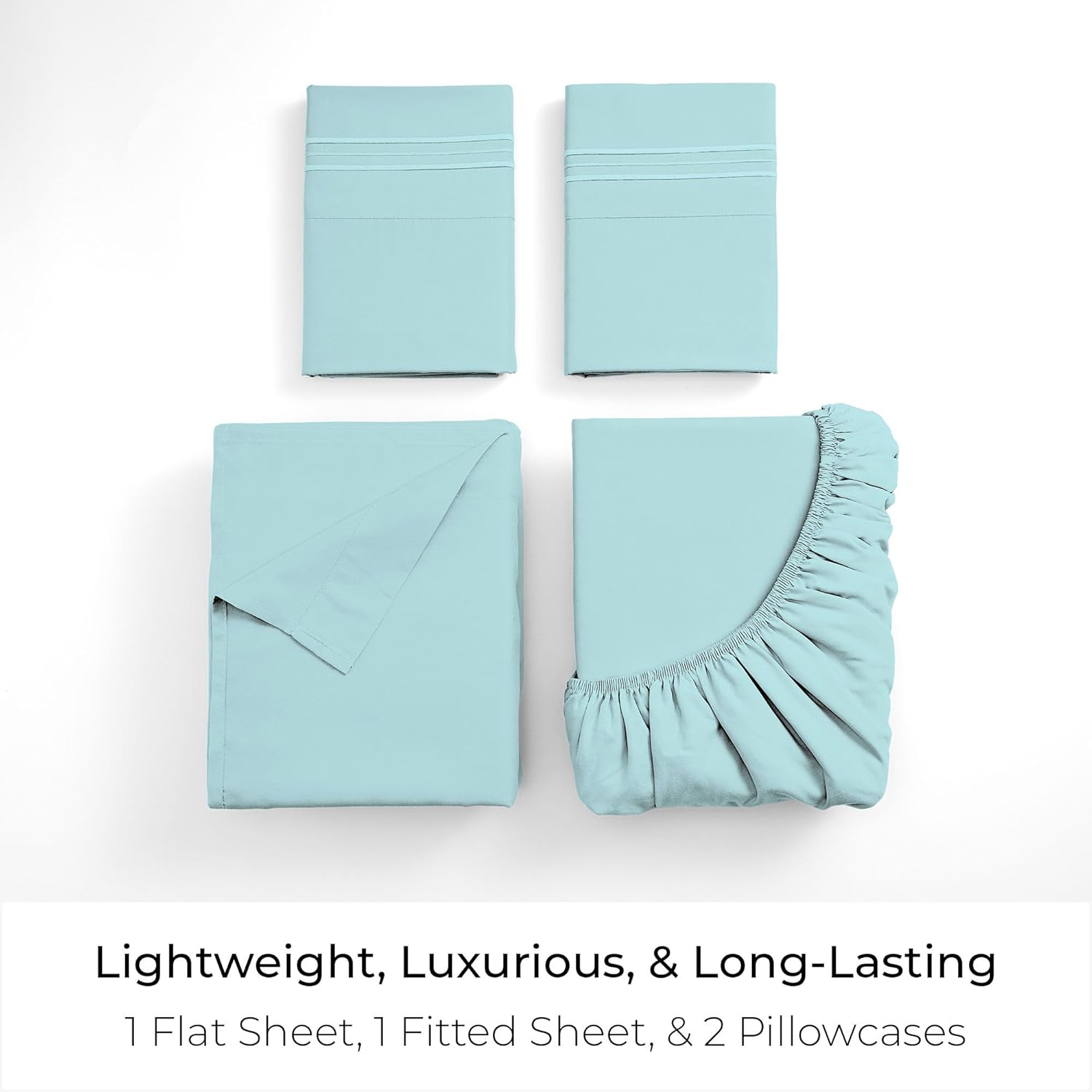 Mellanni Queen Sheets Set - 4 PC Luxury Bedding Collection | Extra Soft, Cooling, Wrinkle-Resistant (Aqua)