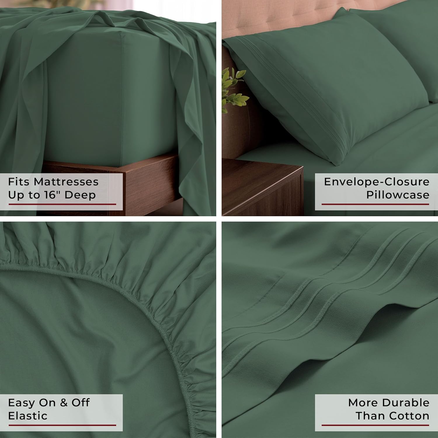 Mellanni King Sheets Set - 4 PC Hotel Luxury Bedding | Extra Soft, Cooling, Wrinkle-Resistant (Emerald Green)