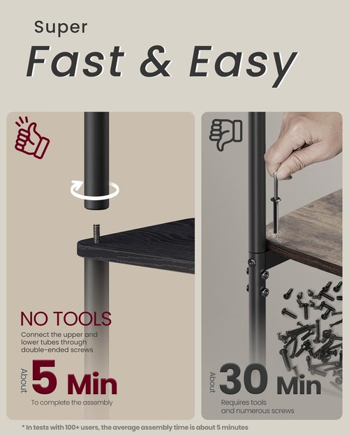 VASAGLE Superfast Toolless Assembly, 3-Tier Shelf for Living Room, Standing Shelf, Bookshelf, Bedroom, Kitchen, 9.4 x 15 x 27.8 Inches, Ebony Black and Ink Black ULLS153B01