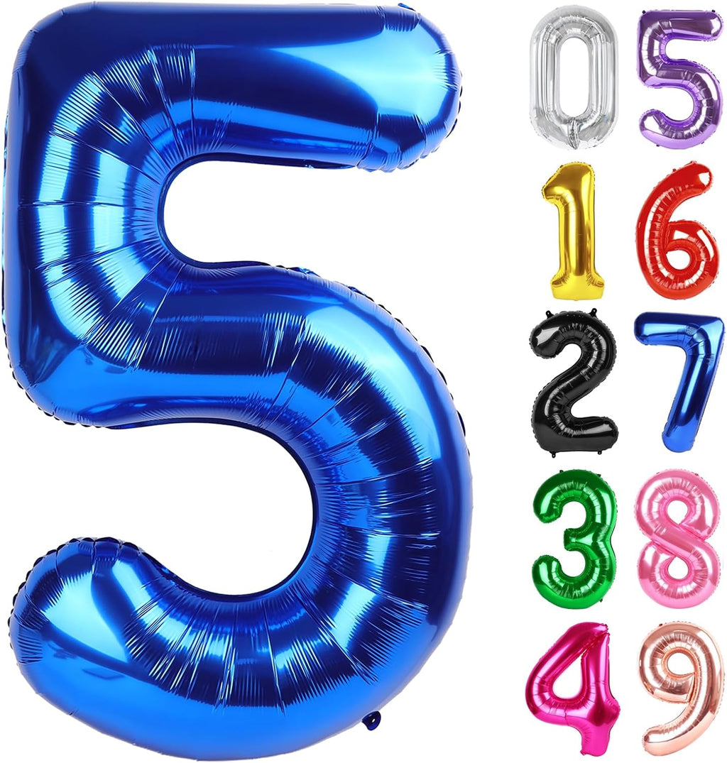 Metallic Blue Number 5 Balloon - 40 Inch Giant Foil Balloon for 5th Birthday Party Decorations