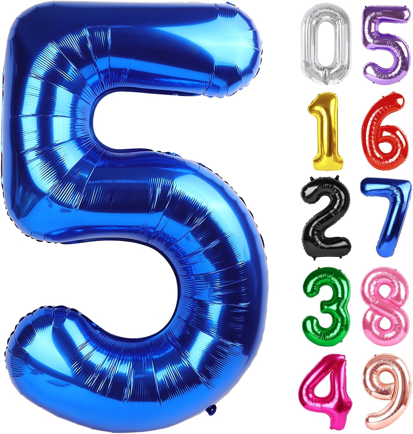 Metallic Blue Number 5 Balloon - 40 Inch Giant Foil Balloon for 5th Birthday Party Decorations