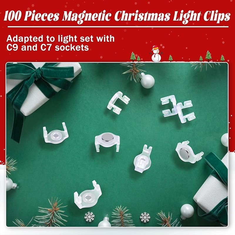 100 Pack Magnetic Christmas Light Clips - Round Clear Variation: 100