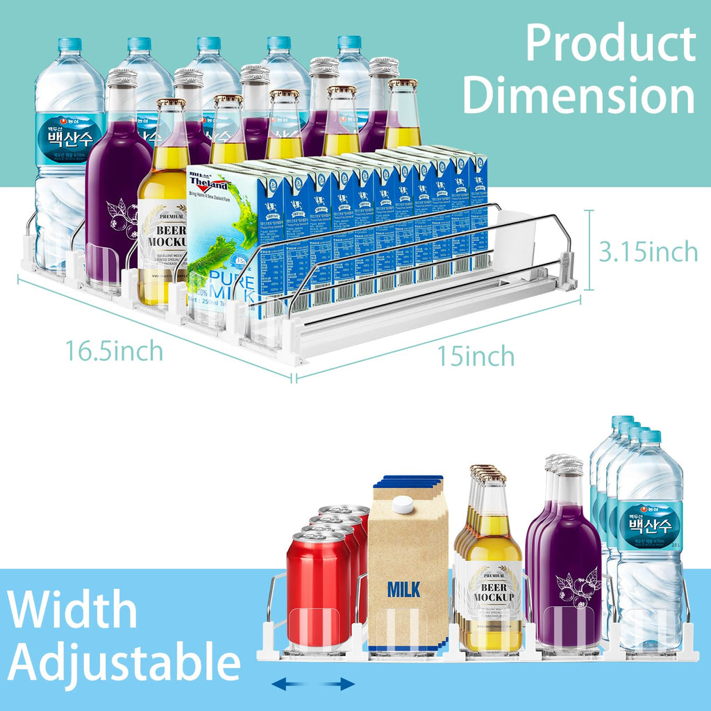 Drink Organizer for Fridge, 5 Row Automatic Pusher Glide, Adjustable Width Soda Can Dispenser for Refrigerator-Holds up to 25 Cans