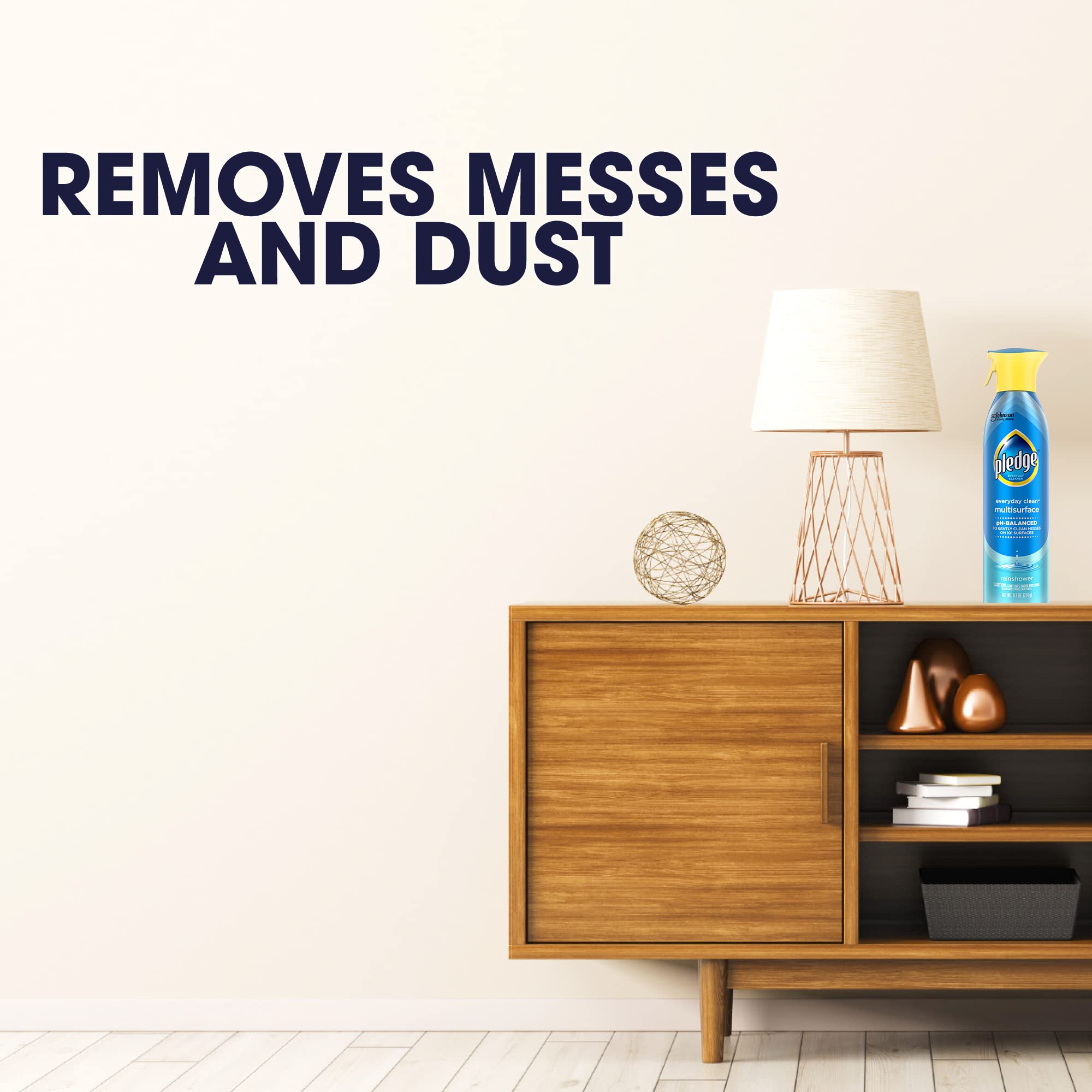 Pledge pH-Balanced Multisurface Spray, Gently Clean 101 Surfaces, Remove Dust and Messes, No Residue - Rainshower Scent, 9.7oz, Pack of 3