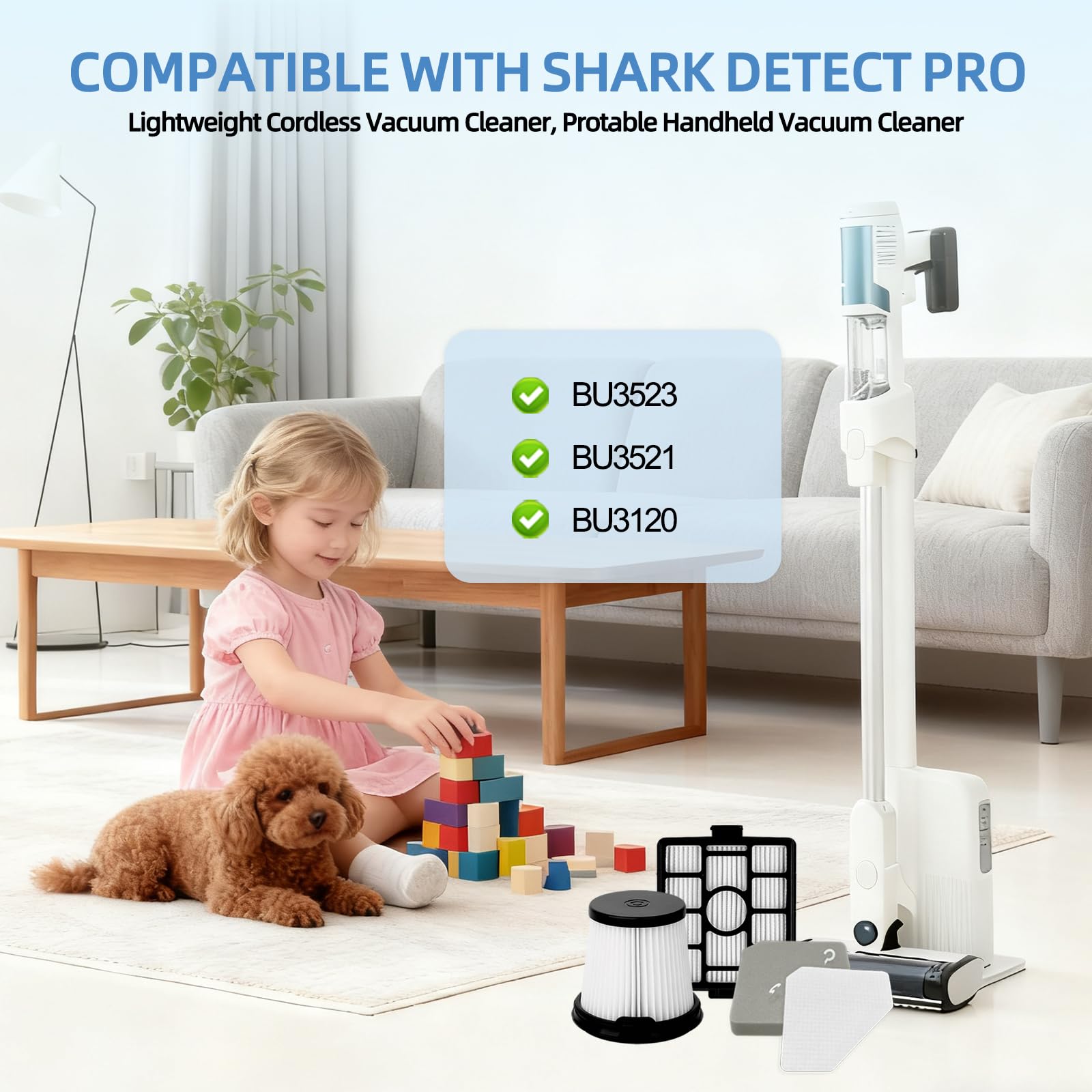 BU3521 BU3120 HEPA Filter Replacement for: Shark BU3523 BU3120 BU3521 Clean Lightweight Cordless Stick Cleaner, Shark BU3523 Clean and Empty Cordless Stick Vacuum and Auto Empty System