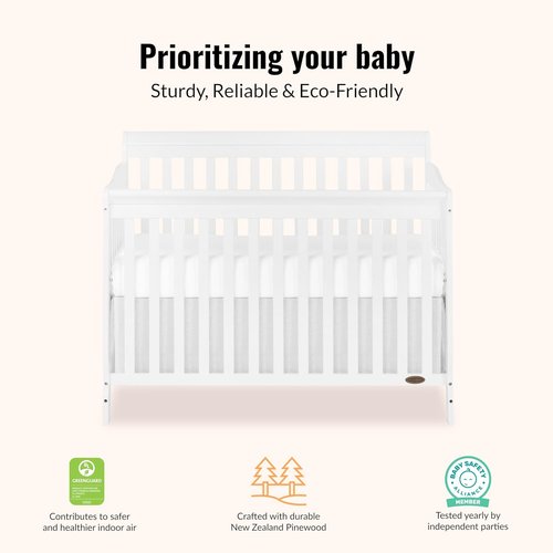 Dream On Me Ashton 4-in-1 Convertible Baby Crib - Full-Size, Sustainable Pinewood, White Finish, GreenGuard Gold Certified