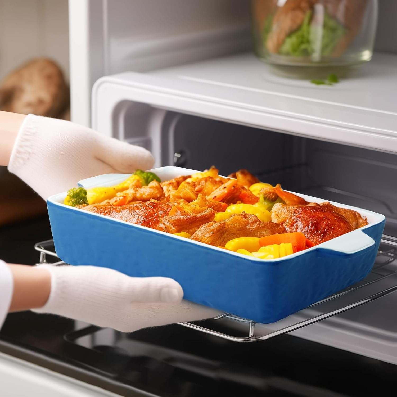 Regine Switzerland 4 QT Baking Dish - Deep Ceramic Casserole Pan with Handles | Oven Safe, Dark Blue