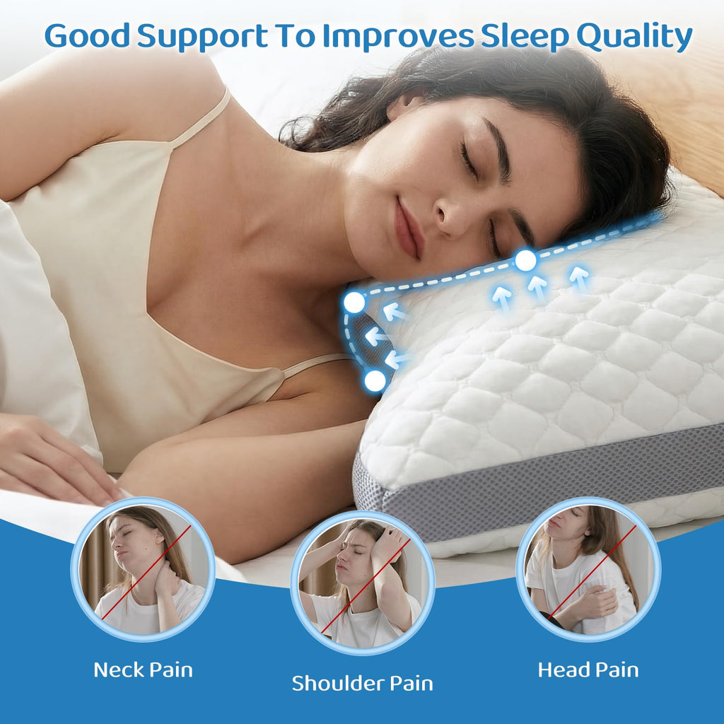 LOFE Side Sleeper Pillows for Adults - Curved Pillow with 3 Compartments for Neck Pain Relief, Adjustable Crescent Pillow Side Sleeper with Extra Shredded Memory Foam Bag and 2 Pillowcases, 19 * 29in