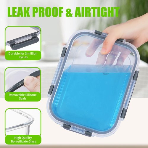 DANALLAN 5Pcs Glass Storage Containers with Lids 36 OZ Meal Prep Containers Sets Kitchen Airtight Leak Proof Oven Safe Food Lunch Container Microwave Freezer Dishwasher Safe
