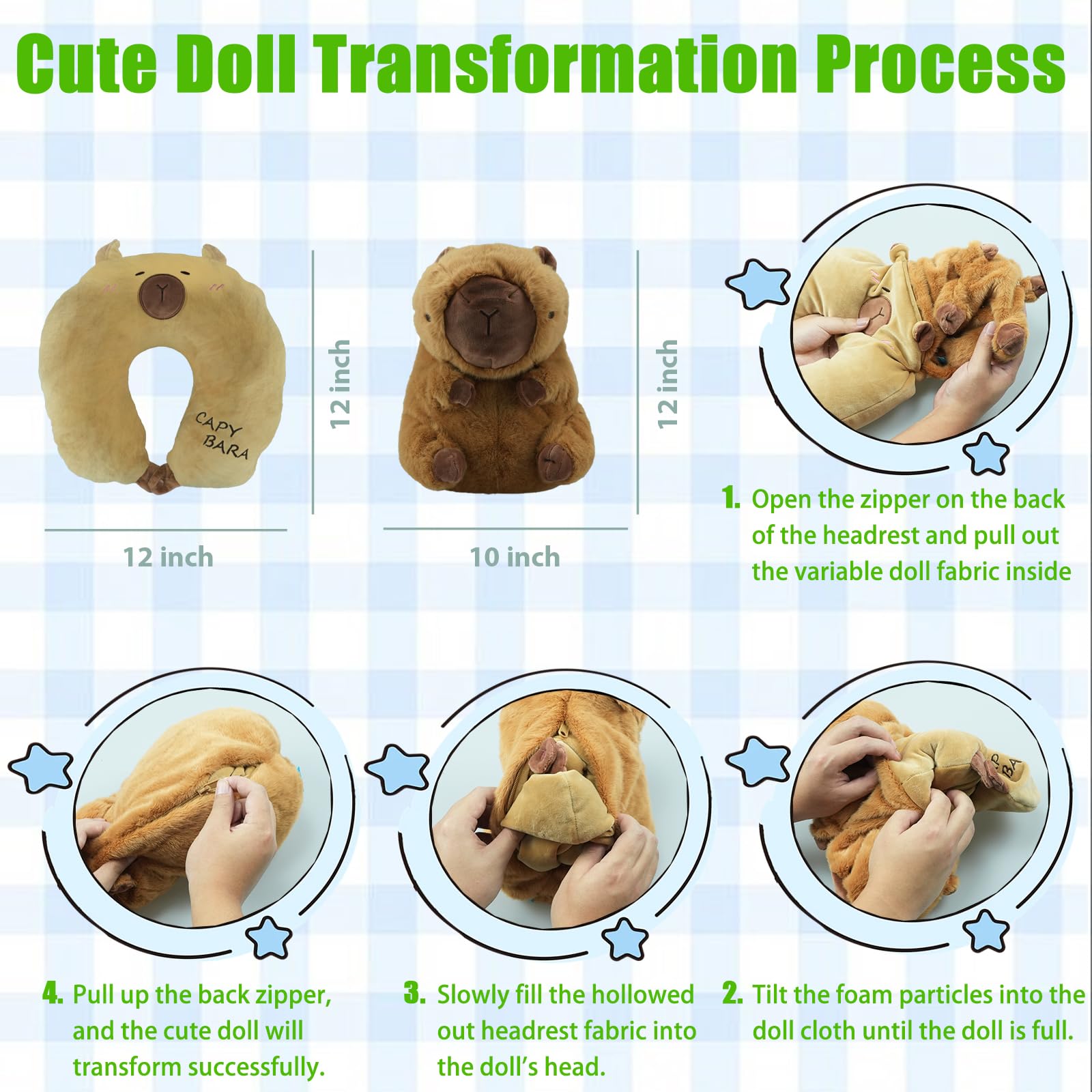 hrabykt Capybara Travel Pillow for Kids & Adults Car Neck Pillow Memory Cotton U-Shaped Neck Pillow Soft Head Support Travel Accessories for Airplane Car Train Bus Airplane Pillow