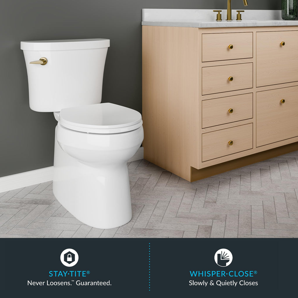 Mayfair Universal Size Slow Close Toilet Seat, Durable Plastic, Fits Round & Elongated Toilets, White