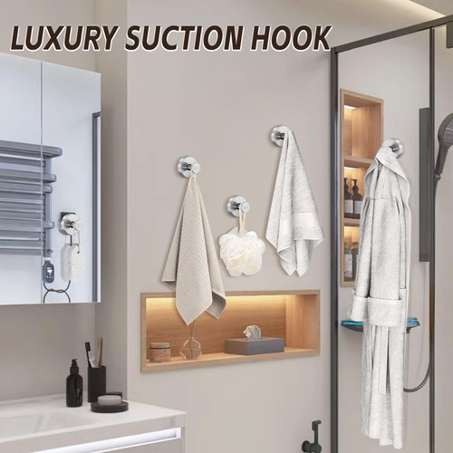 Supopular Reusable Heavy Duty Suction Cup Hooks for Kitchen/Bathroom/Shower - Wet-Proof Hooks for Towels, Robes, Loofah&Wreaths/No Drill Mounting on Glass, Tile, Metal (2, Brushed Nickel)