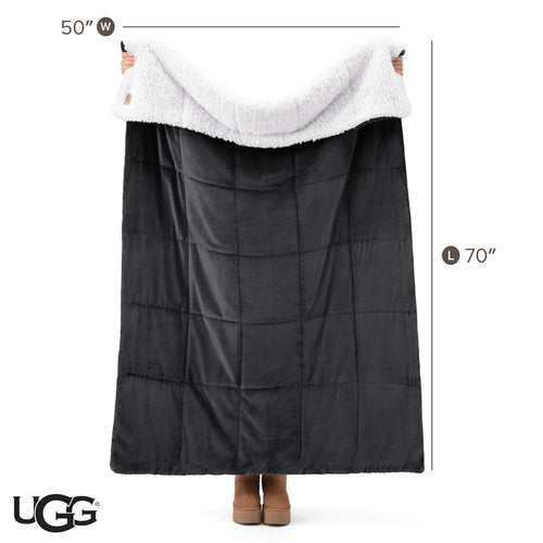 UGG Nita Throw Blanket for Bed, Soft Reversible Plush Throw for Couch and Living Room, Cozy Fluffy Blanket, Washable Bedding, Home Decor, 50-inch x 70-inch, Charcoal Grey