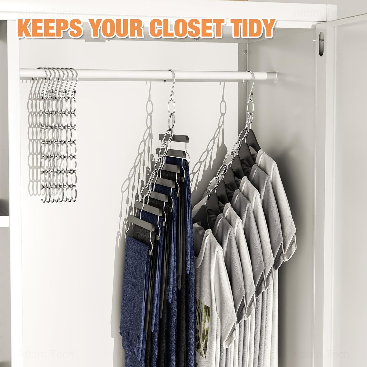 NiHome Clothing Chain Hanger - 10-Pack Metal Closet Organizer with 7 Holes | Space-Saving Solution for Home & Travel