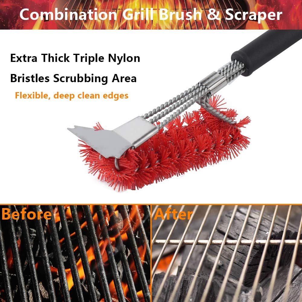 XSUPER Nylon Grill Brush - 3-in-1 BBQ Cleaning Tool with Scraper | 18" Universal Fit for Perfect Grilling