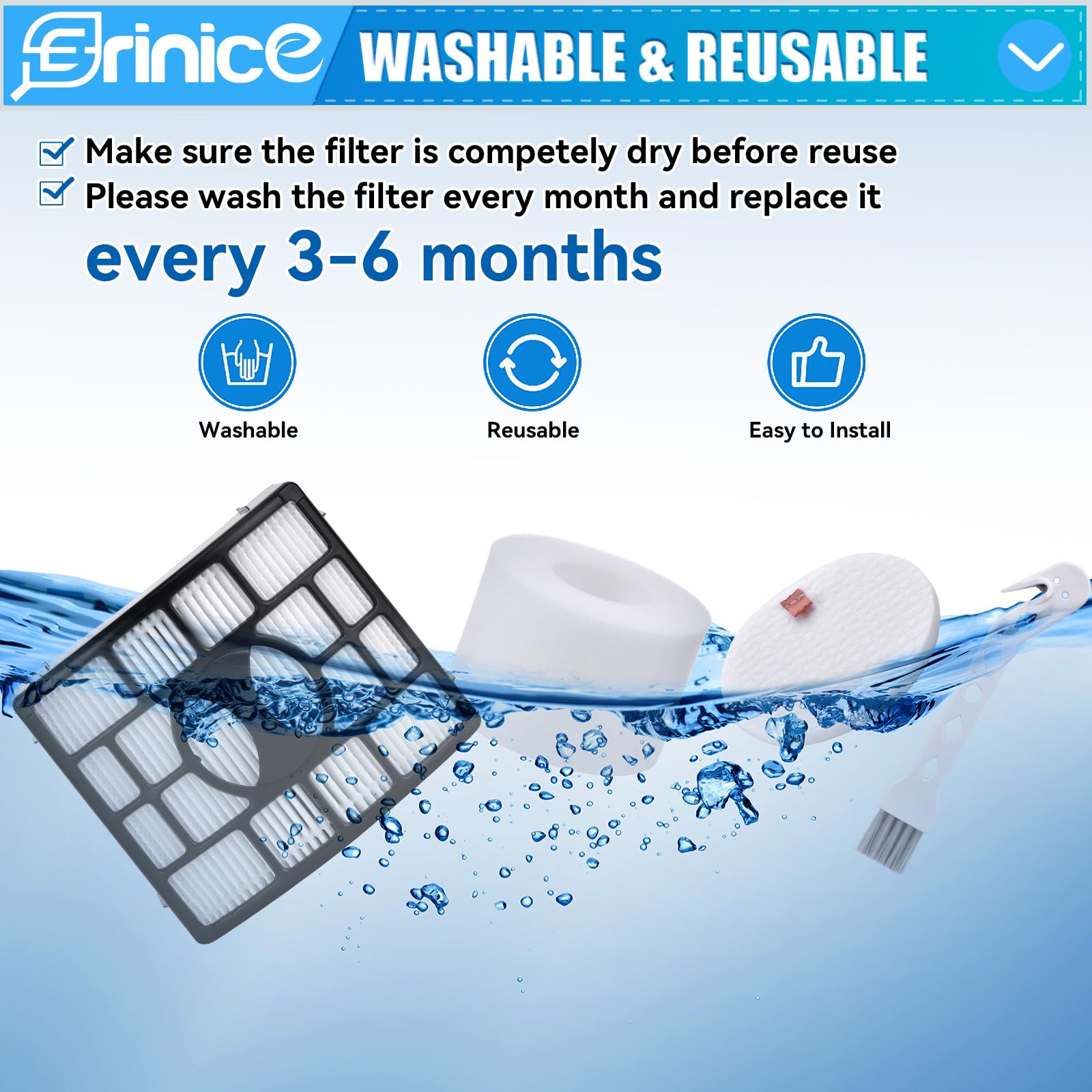 Erinice ZD550 filter replacement for Shark Lift-Away Upright Vacuum ZD552 UV700 NV600 NV601 NV611 NV770 NV772 ZU700C ZU701 Parts, 2 Post-motor+ 4 Foam & Felt Filters, replace to part # XHF600 & XFF600