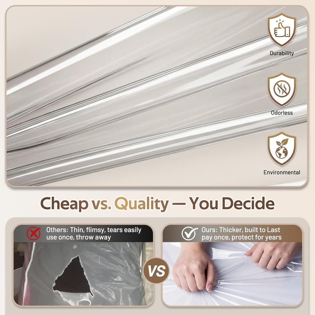 MISSLO 10" Clear Garment Bags - Gusseted Suit Covers for Closet Storage | 3-Pack 40" for Shirts & Dresses