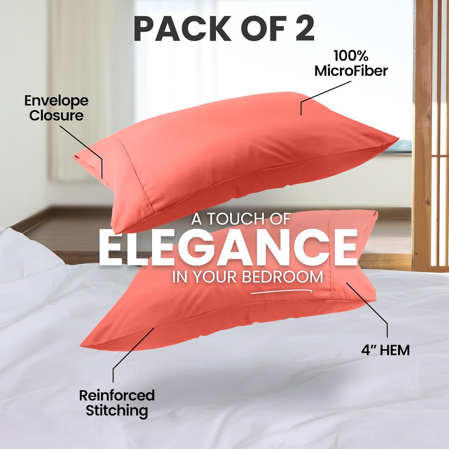 Utopia Bedding Queen Pillow Cases - Soft Brushed Microfiber - Fade Resistant | 20 x 30 Inches, Coral - 2 Pack