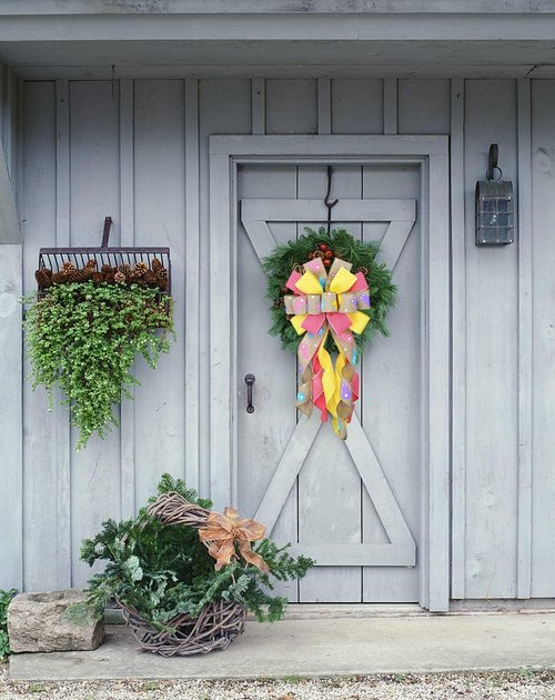 Hying Easter Wreath Bows - Flaxen Yellow & Pink Burlap Ribbon for Front Door Decor | Holiday Spring Bow