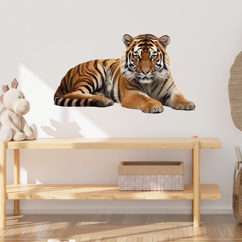 RoyoLam Lifelike Lying Tiger Wall Decal Nursery Jungle Animal Wall Sticker Removable Peel and Stick Wall Art Decor for Kid Baby Classroom Preschool Living Room Playroom Bedroom School