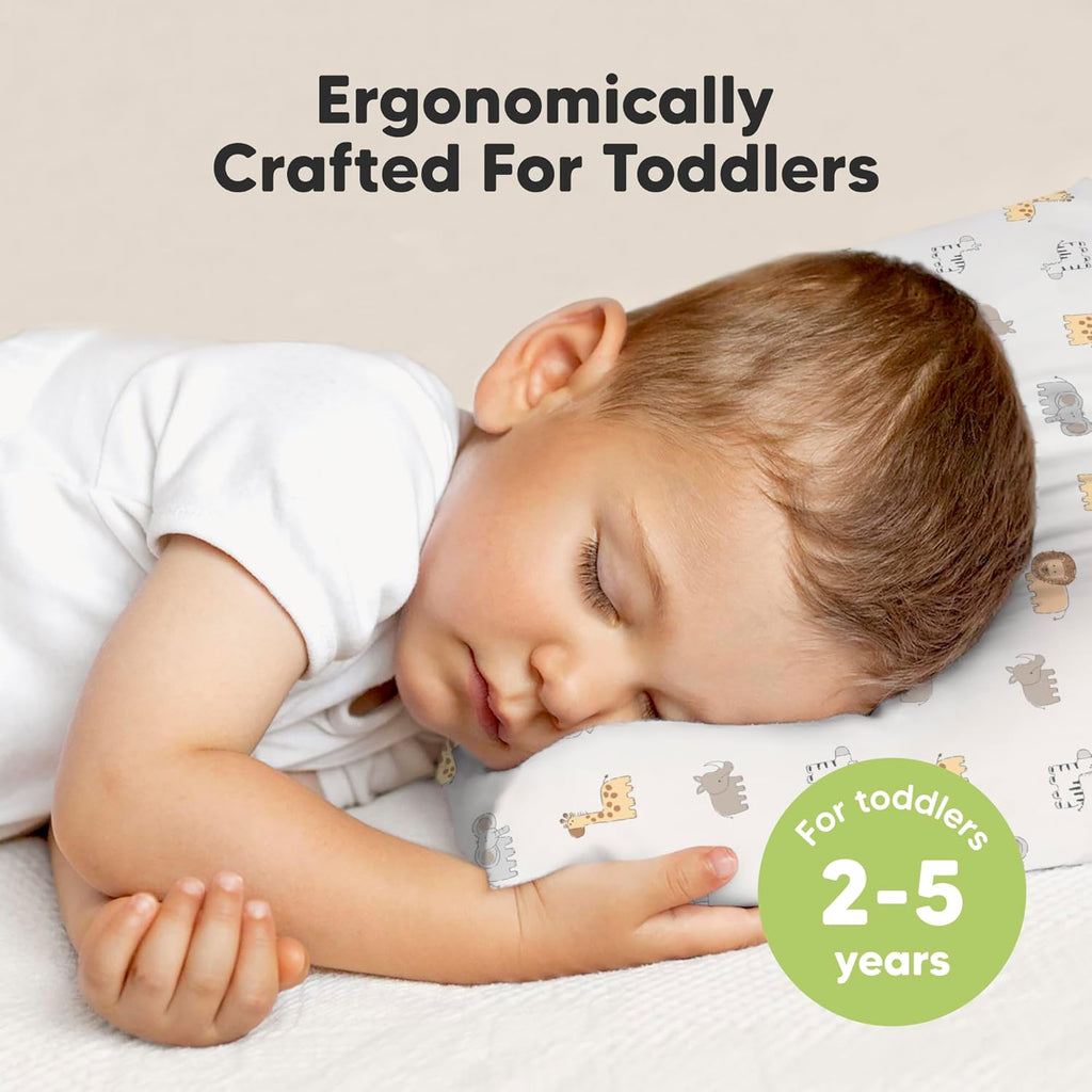 My Little Dreamy Toddler Pillow - Organic Cotton Travel Bed Pillow with Soft Pillowcase | 13x18, Machine Washable, Ideal for Ages 2-5 (Safari Echo)