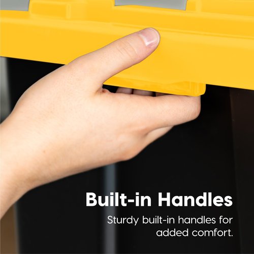 IRIS USA 4-Pack 12 Gallon Storage Bins with Lids |Made in USA| Heavy Duty Plastic Tote Containers for Truckbed Tool Box Organization, Large - Black/Yellow