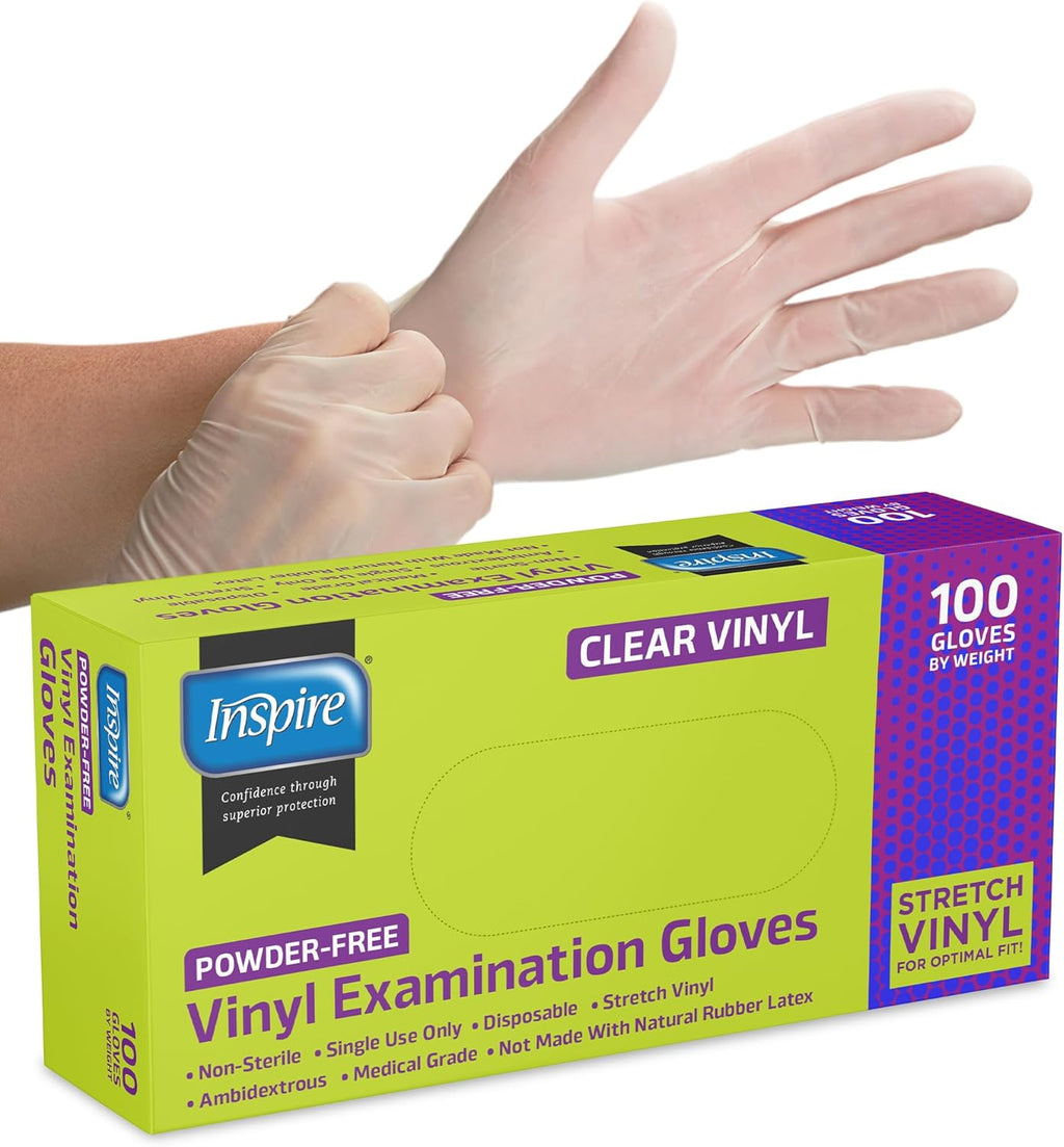 Skiennix Clear Vinyl Disposable Gloves - Latex Free for Cleaning & Food Prep | 100 Count, Large