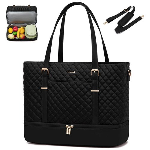 LOVEVOOK Lunch Tote Bag for Women, 15.6 Inch Laptop Work Bag With Lunch Compartment & Large Cup Holder, Lightweight Work Briefcase for Travel, Bussiness, Teacher