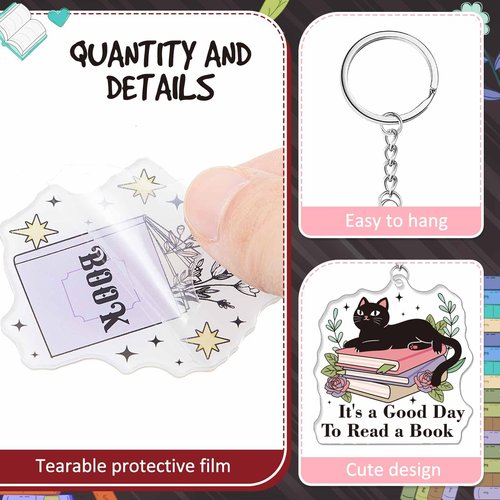Equsion 24 Pcs Book Lovers Gifts Funny Book Keychain Bookish Party Favor Accessories, Xmas Birthday Gifts for Women (Retro)